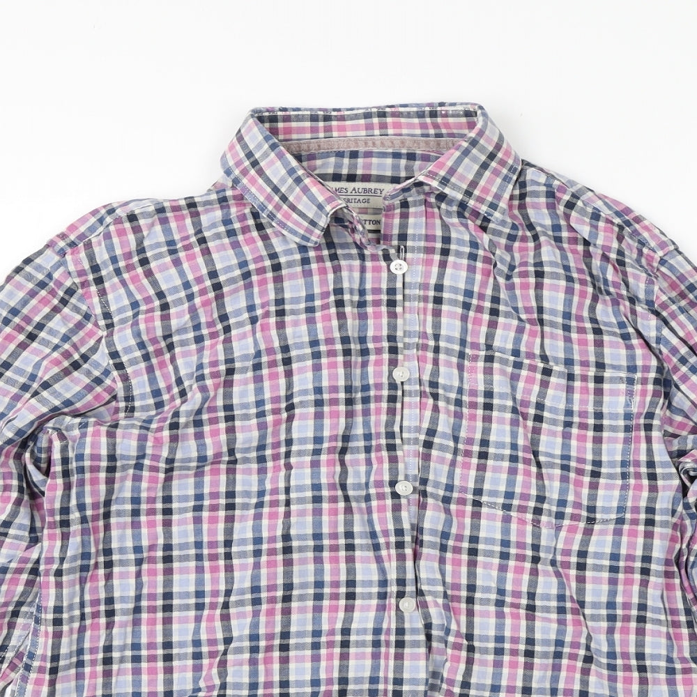 James Aubrey Mens Multicoloured Check Cotton  Button-Up Size M Collared Button