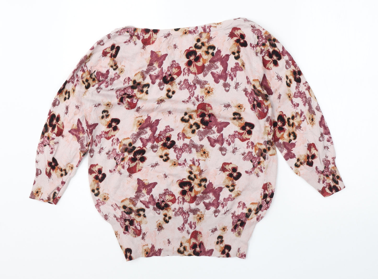 NEXT Womens Pink Round Neck Floral Cotton Pullover Jumper Size 14