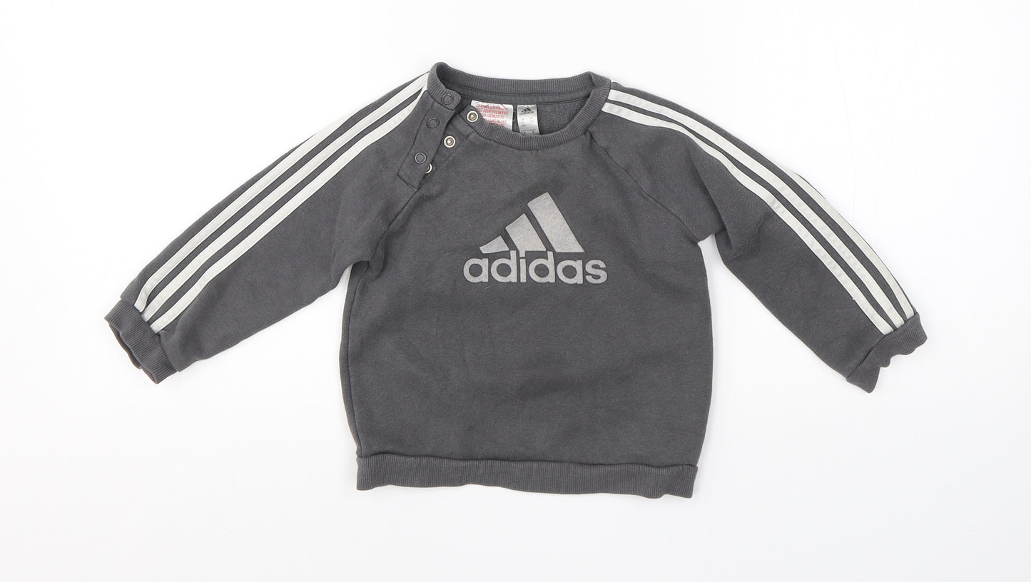 adidas Boys Grey  Cotton Pullover Jumper Size 12-18 Months