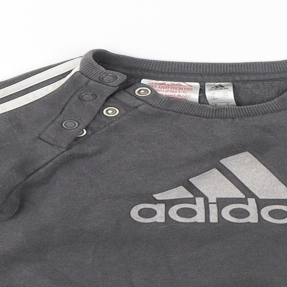 adidas Boys Grey  Cotton Pullover Jumper Size 12-18 Months