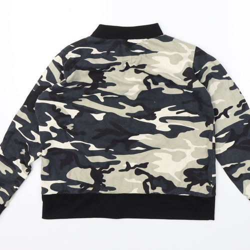 Finella Womens Green Round Neck Camouflage Cotton Pullover Jumper Size L