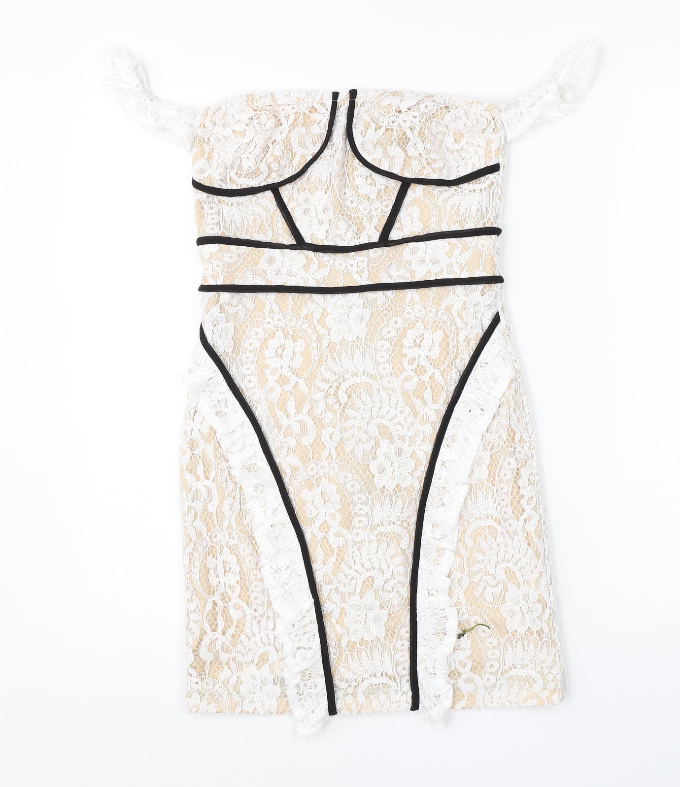 Pretty Little Thing Womens White Floral Polyester Pencil Dress  Size 6  Off the Shoulder