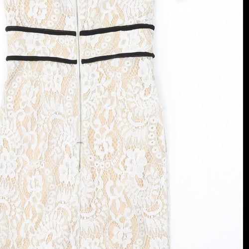 Pretty Little Thing Womens White Floral Polyester Pencil Dress  Size 6  Off the Shoulder