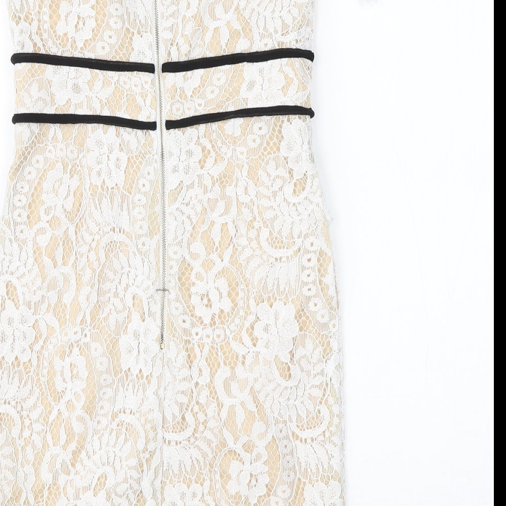 Pretty Little Thing Womens White Floral Polyester Pencil Dress  Size 6  Off the Shoulder