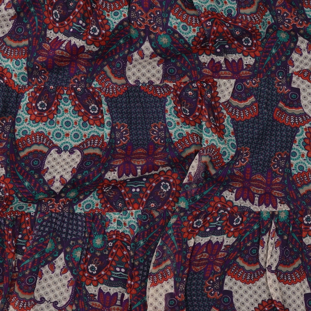 Being Casual Womens Purple Paisley Polyester A-Line Skirt Size 28