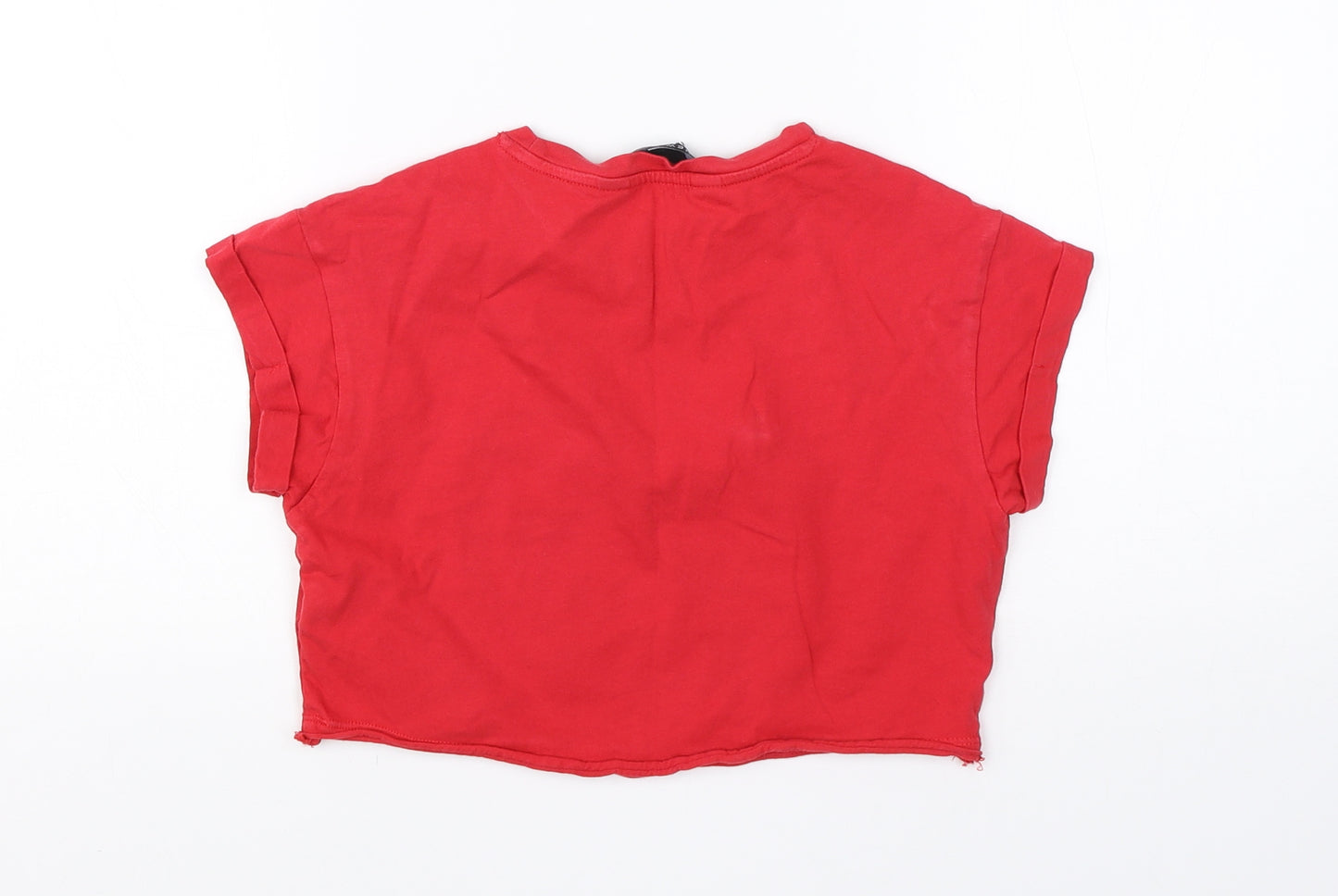 New Look Girls Red  Cotton Cropped T-Shirt Size 9 Years Round Neck  - christmas sloth