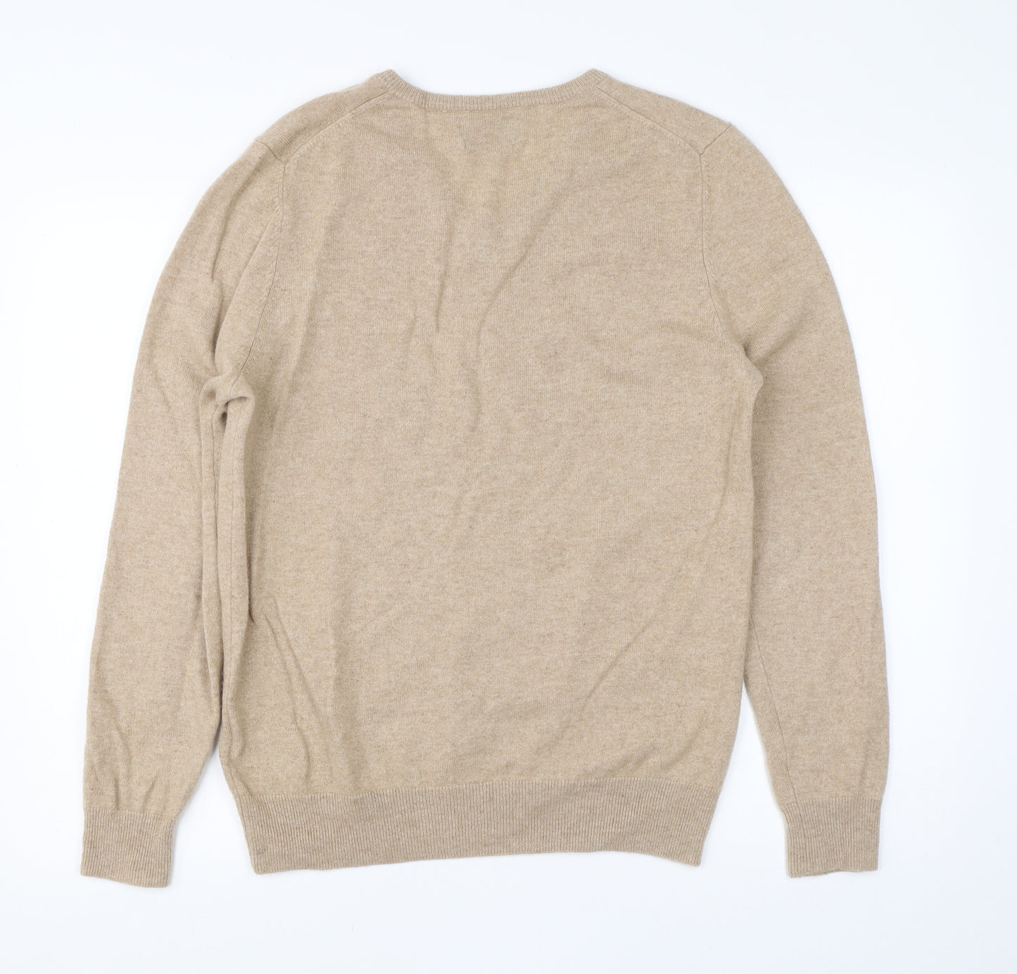 M&S Mens Beige V-Neck  Cashmere Pullover Jumper Size L