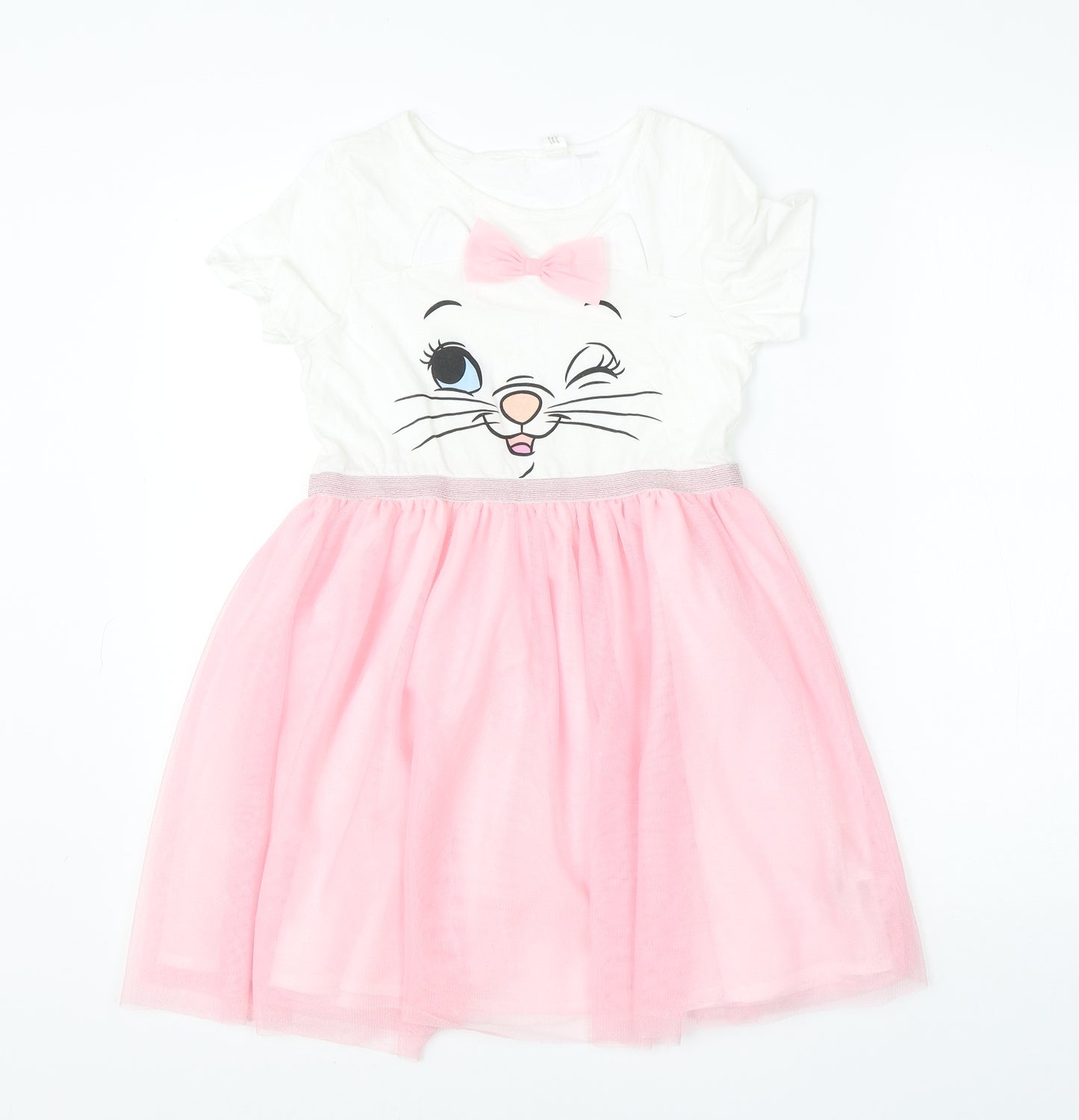 H&M Girls Pink  Cotton Tutu Dress  Size 9-10 Years  Round Neck  - disney cat