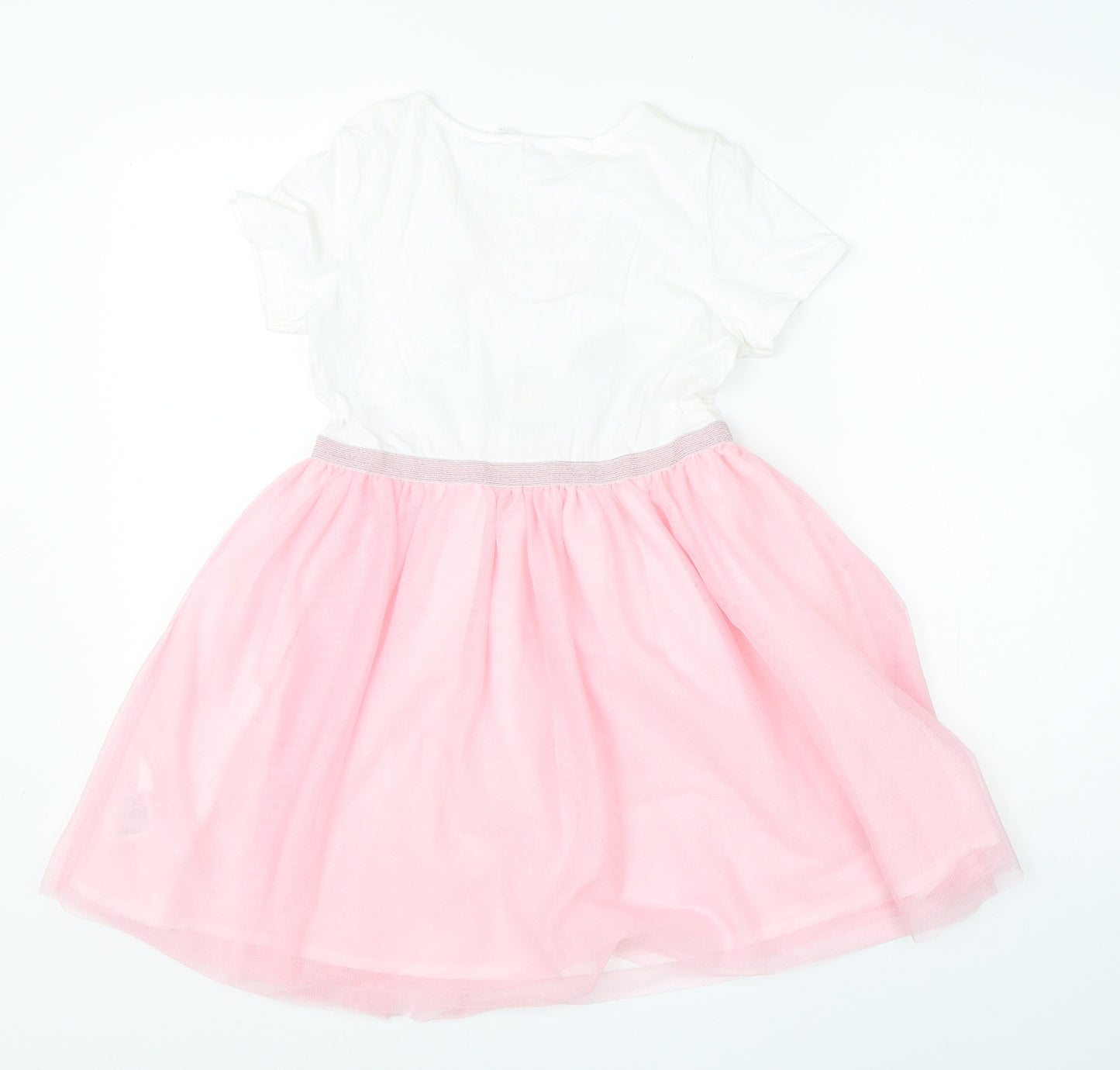 H&M Girls Pink  Cotton Tutu Dress  Size 9-10 Years  Round Neck  - disney cat