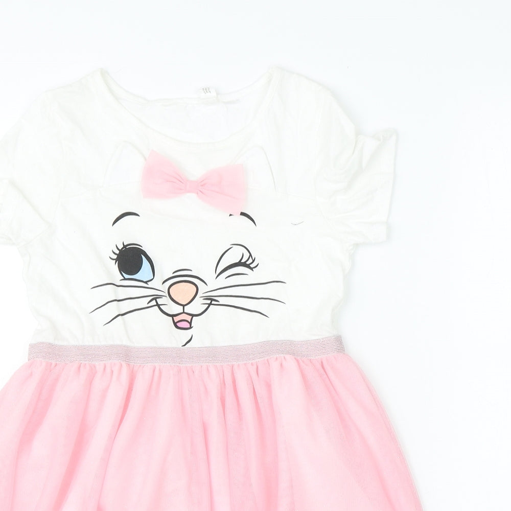 H&M Girls Pink  Cotton Tutu Dress  Size 9-10 Years  Round Neck  - disney cat