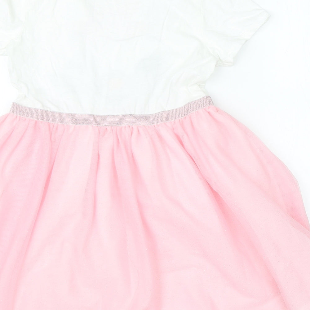 H&M Girls Pink  Cotton Tutu Dress  Size 9-10 Years  Round Neck  - disney cat