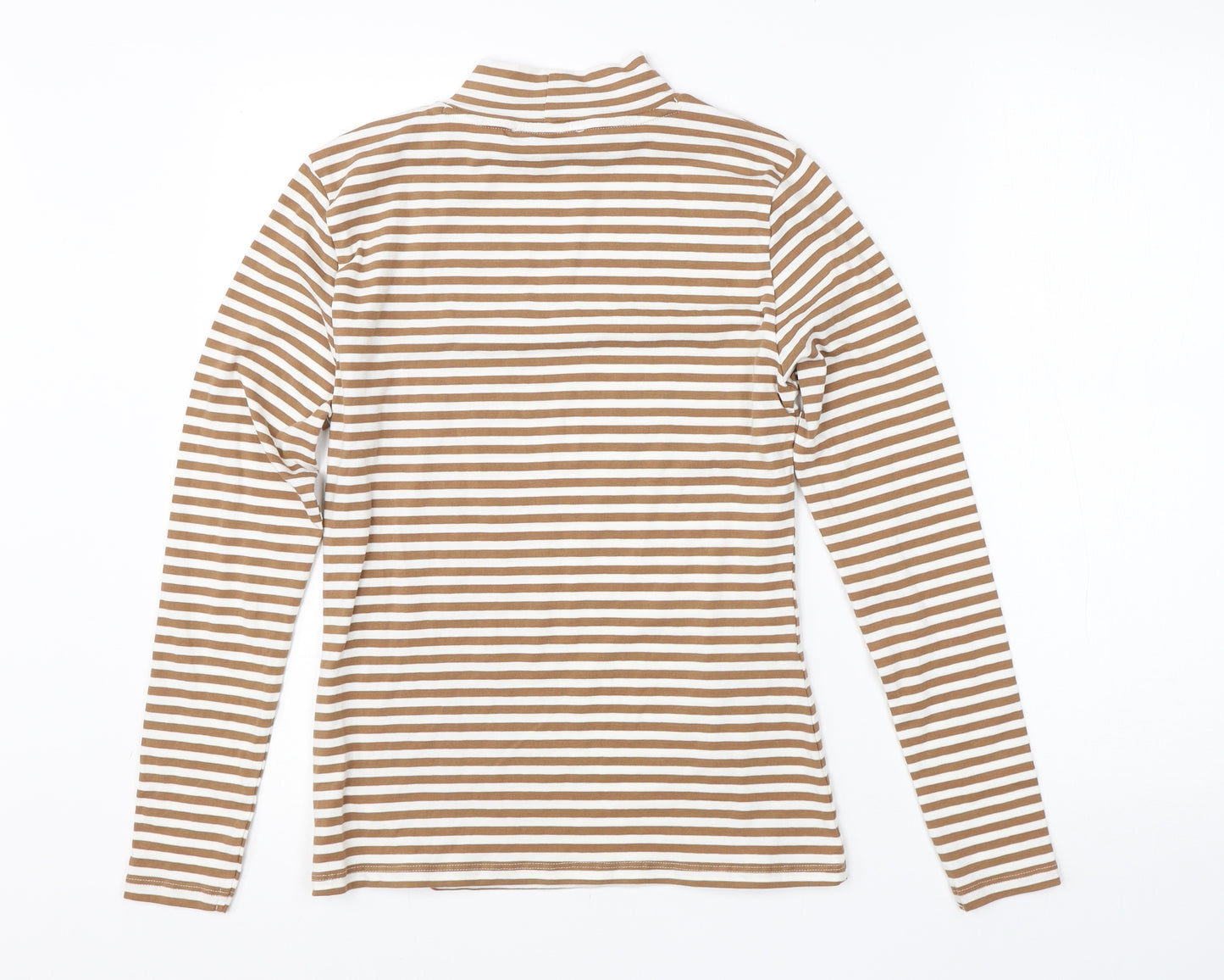 M&S Womens Brown High Neck Striped Polyester Pullover Jumper Size 10