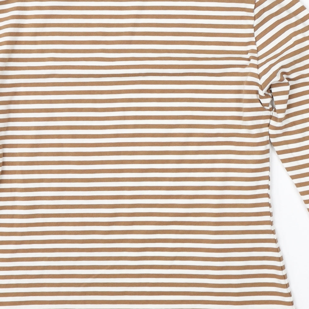 M&S Womens Brown High Neck Striped Polyester Pullover Jumper Size 10