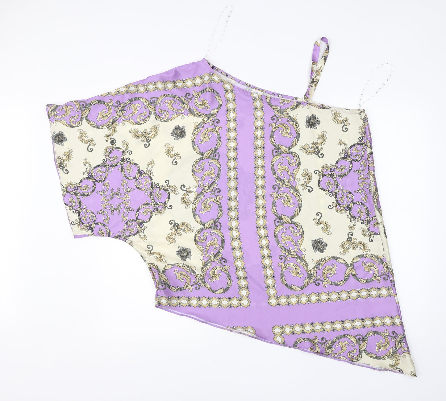 River Island Womens Purple Paisley Polyester Basic Blouse Size M Off the Shoulder