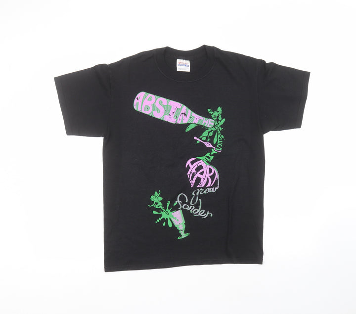 Hanes Womens Black Cotton Basic T-Shirt Size S Round Neck
