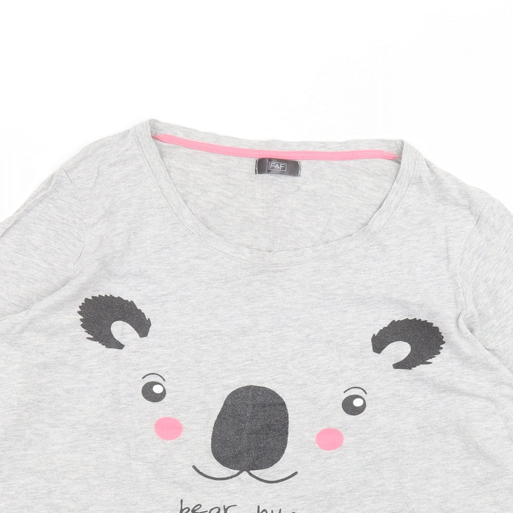 F&F Womens Grey  Cotton Basic T-Shirt Size 12 Round Neck