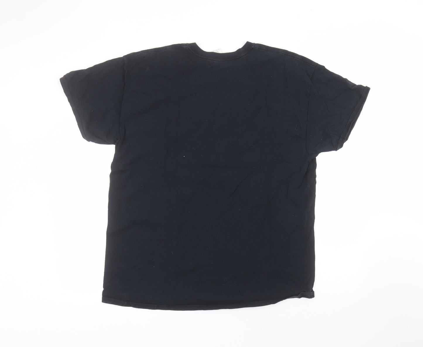 Gilden Mens Black  Cotton  T-Shirt Size XL Round Neck