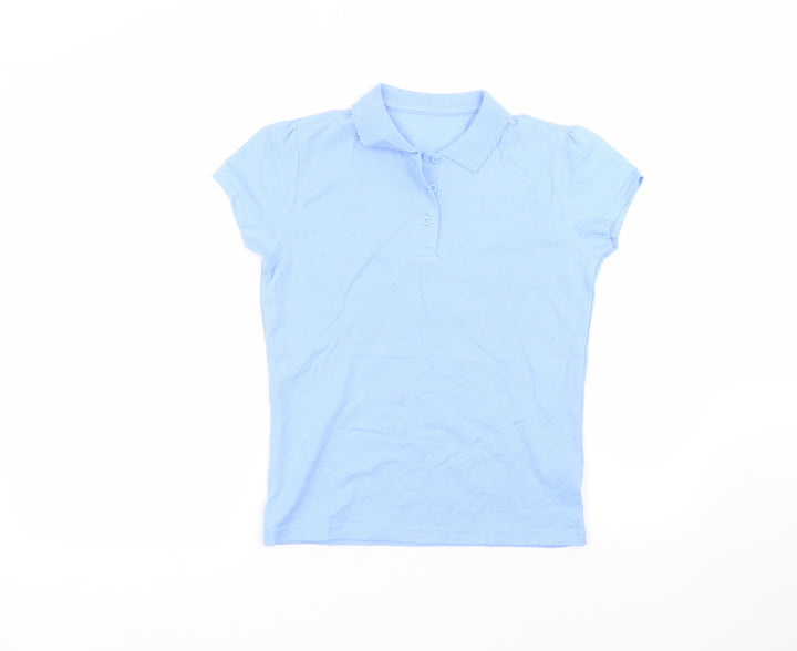 George Girls Blue Cotton Basic Polo Size 10-11 Years Collared