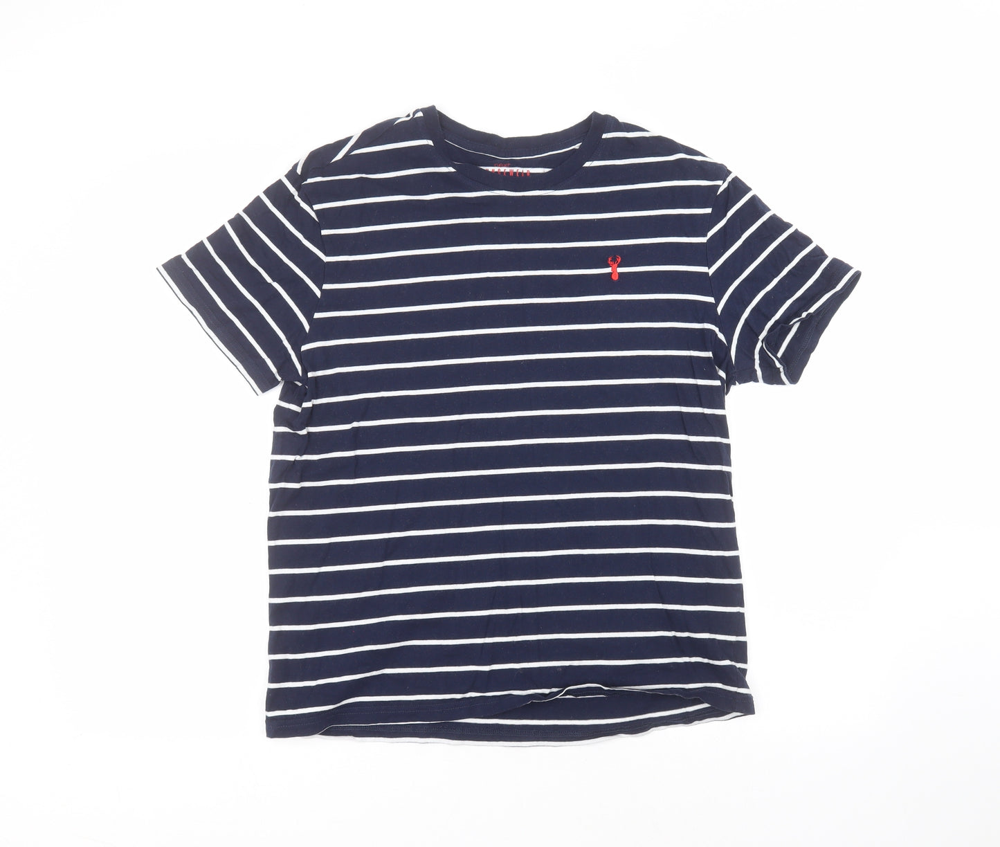 NEXT Womens Blue Striped Cotton Basic T-Shirt Size M Round Neck
