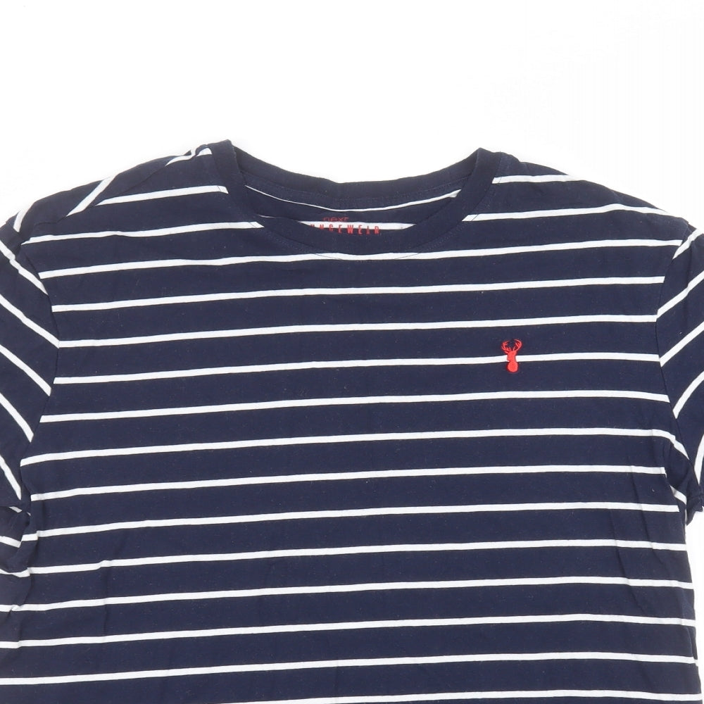 NEXT Womens Blue Striped Cotton Basic T-Shirt Size M Round Neck