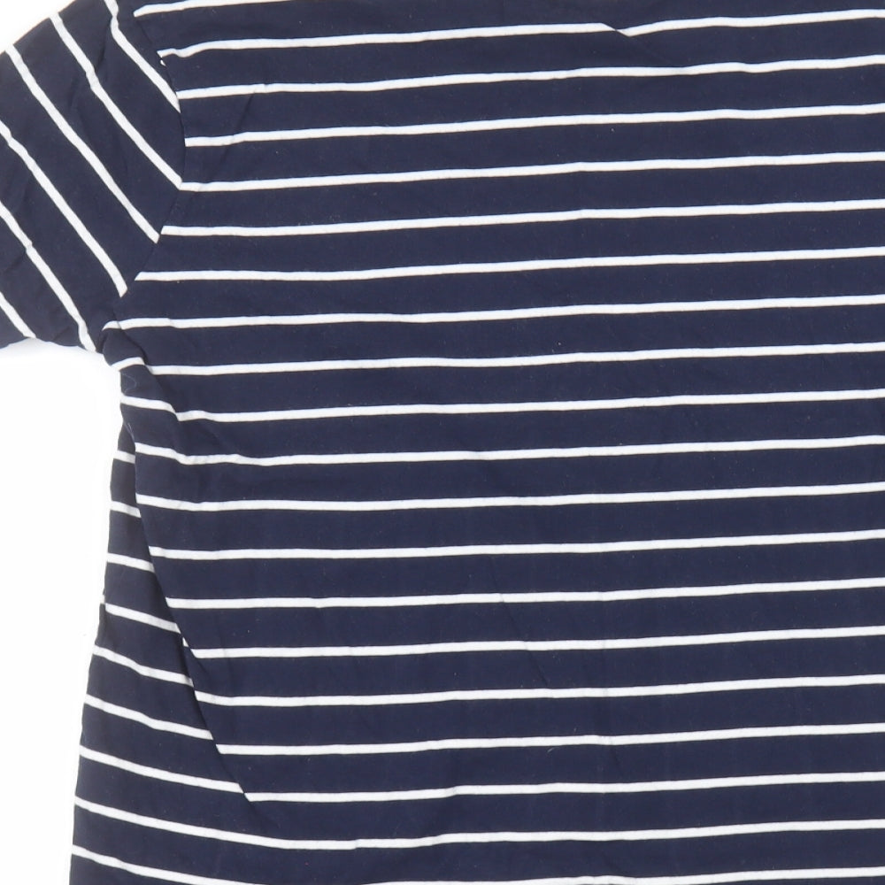 NEXT Womens Blue Striped Cotton Basic T-Shirt Size M Round Neck