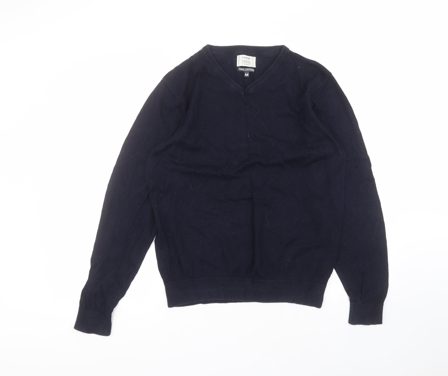 George Mens Blue Round Neck  Cotton Pullover Jumper Size M