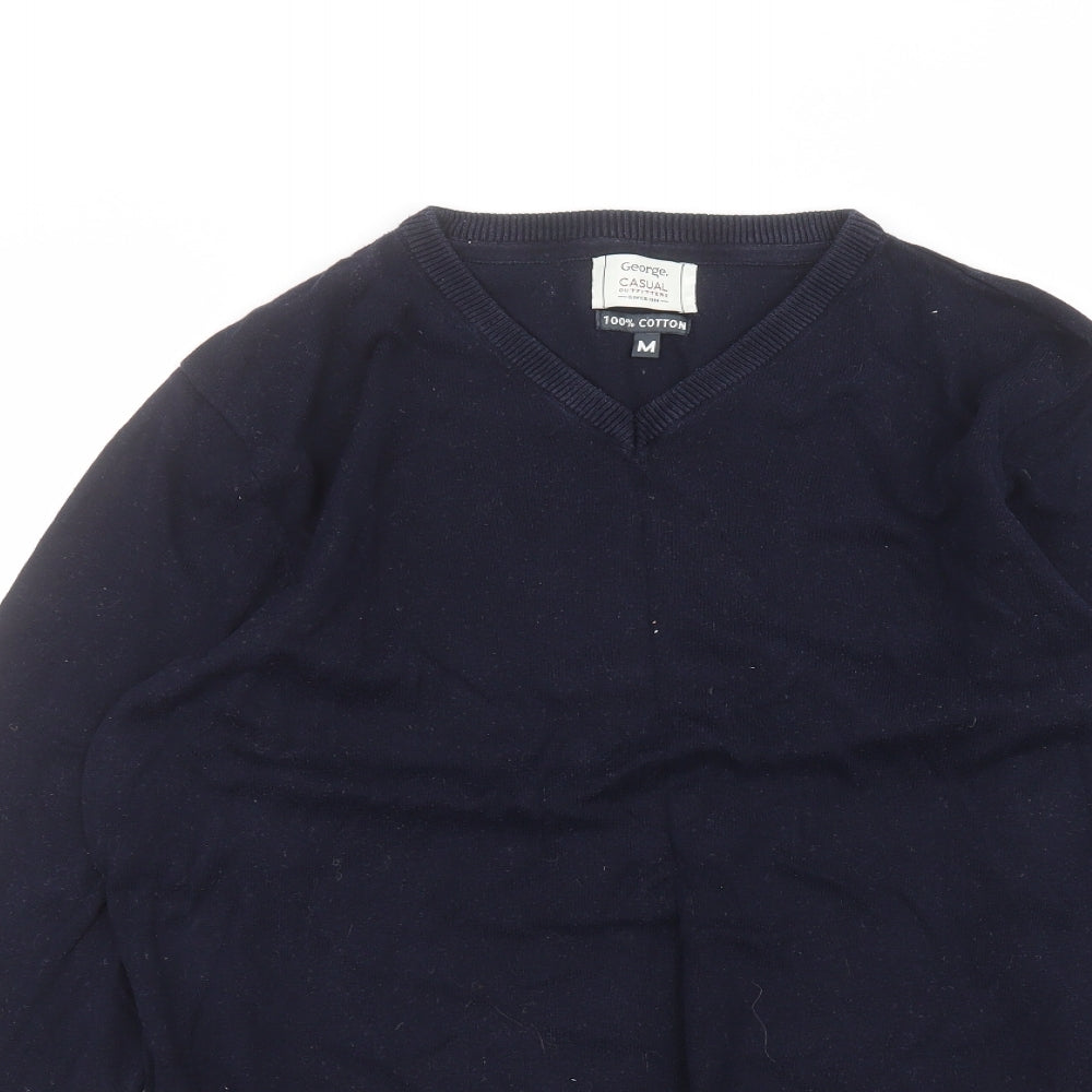 George Mens Blue Round Neck  Cotton Pullover Jumper Size M
