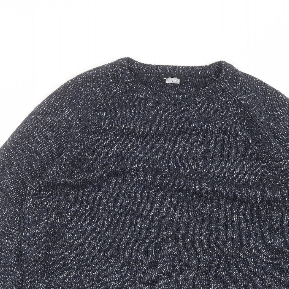 F&F Mens Blue Round Neck  Acrylic Pullover Jumper Size M