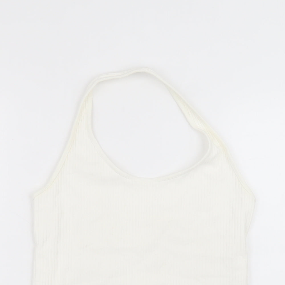 Marks and Spencer Womens White  Cotton Basic T-Shirt Size 10 Round Neck