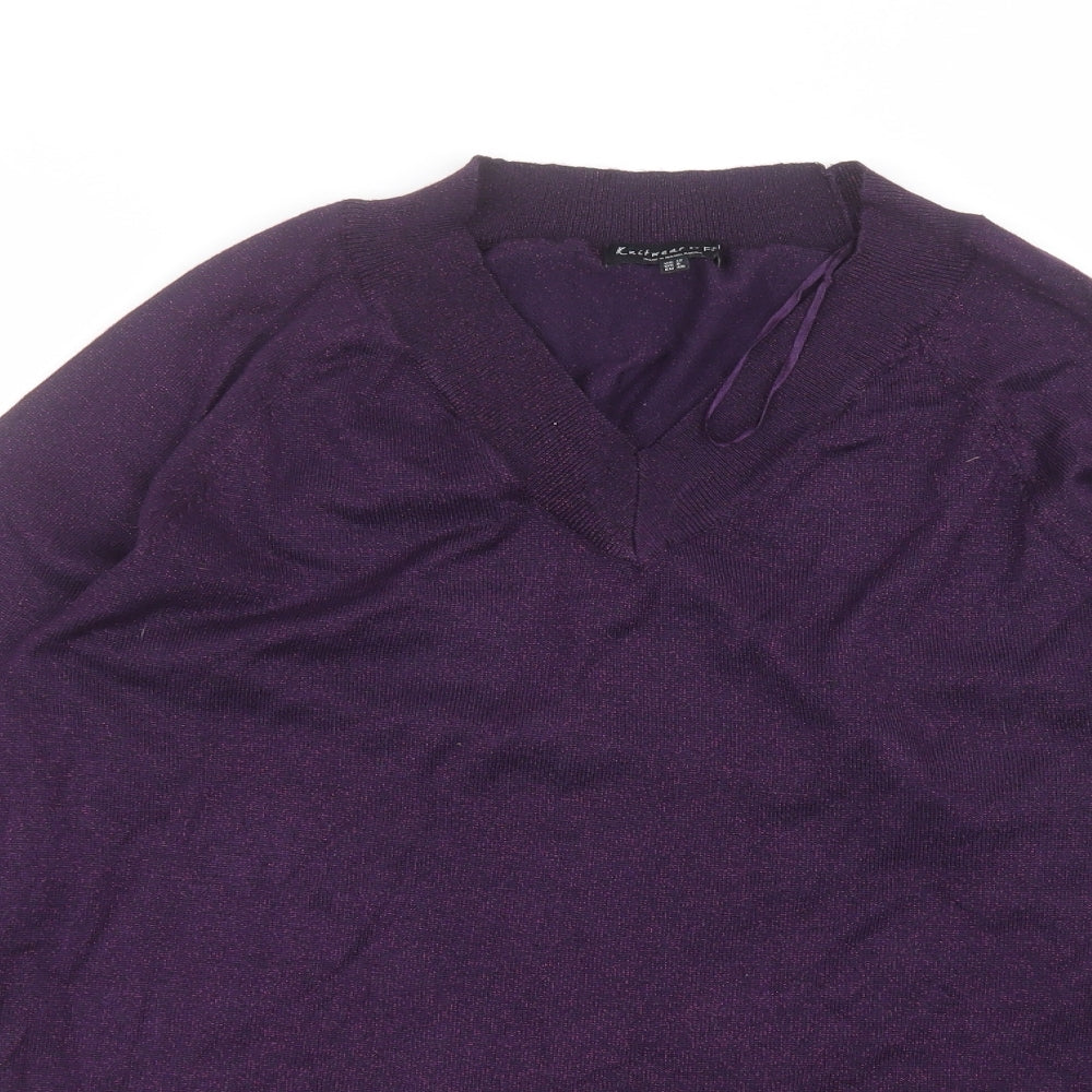 F&F Womens Purple  Viscose Basic T-Shirt Size 12 V-Neck