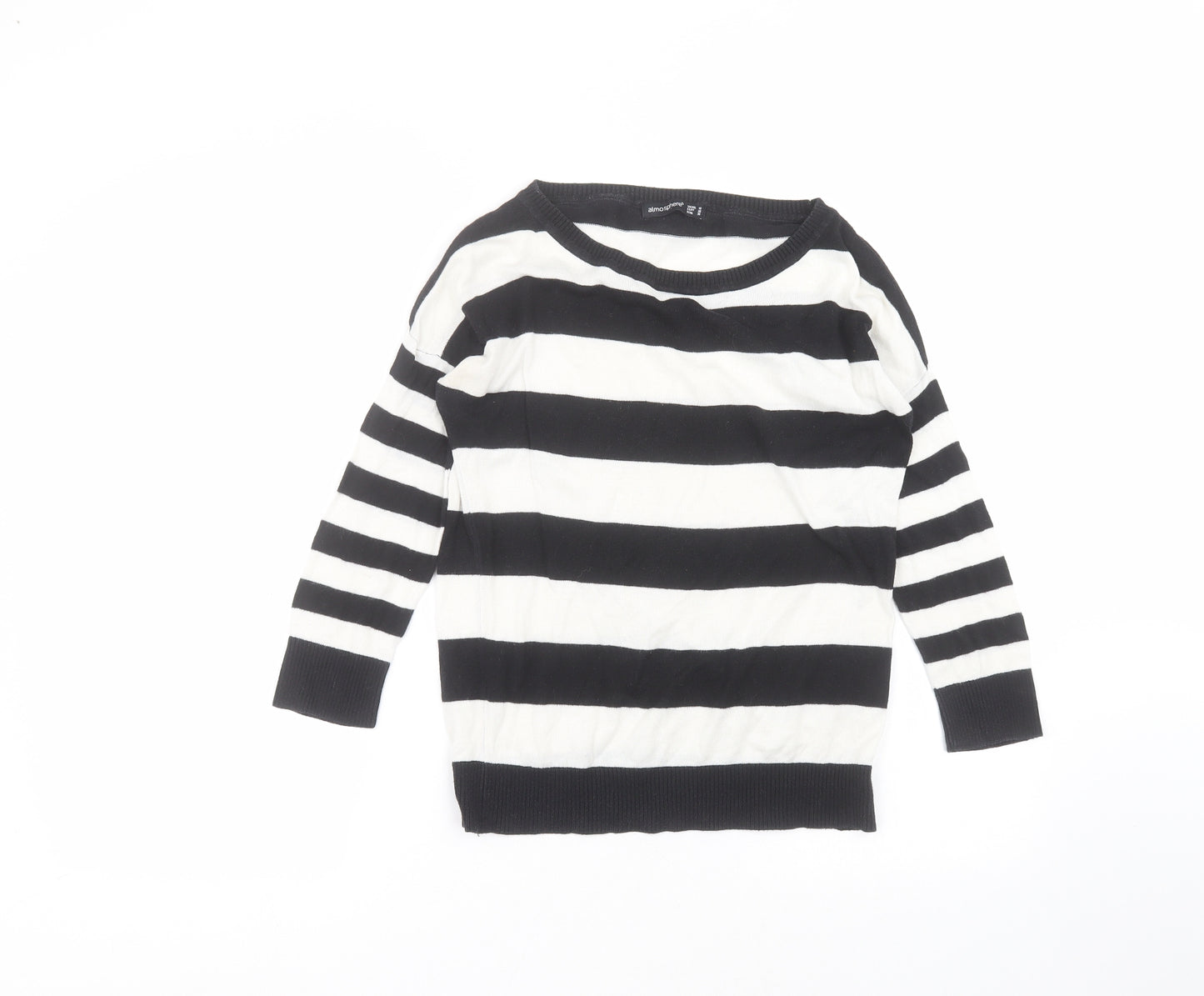 Atmosphere Womens White Round Neck Striped Cotton Pullover Jumper Size 10