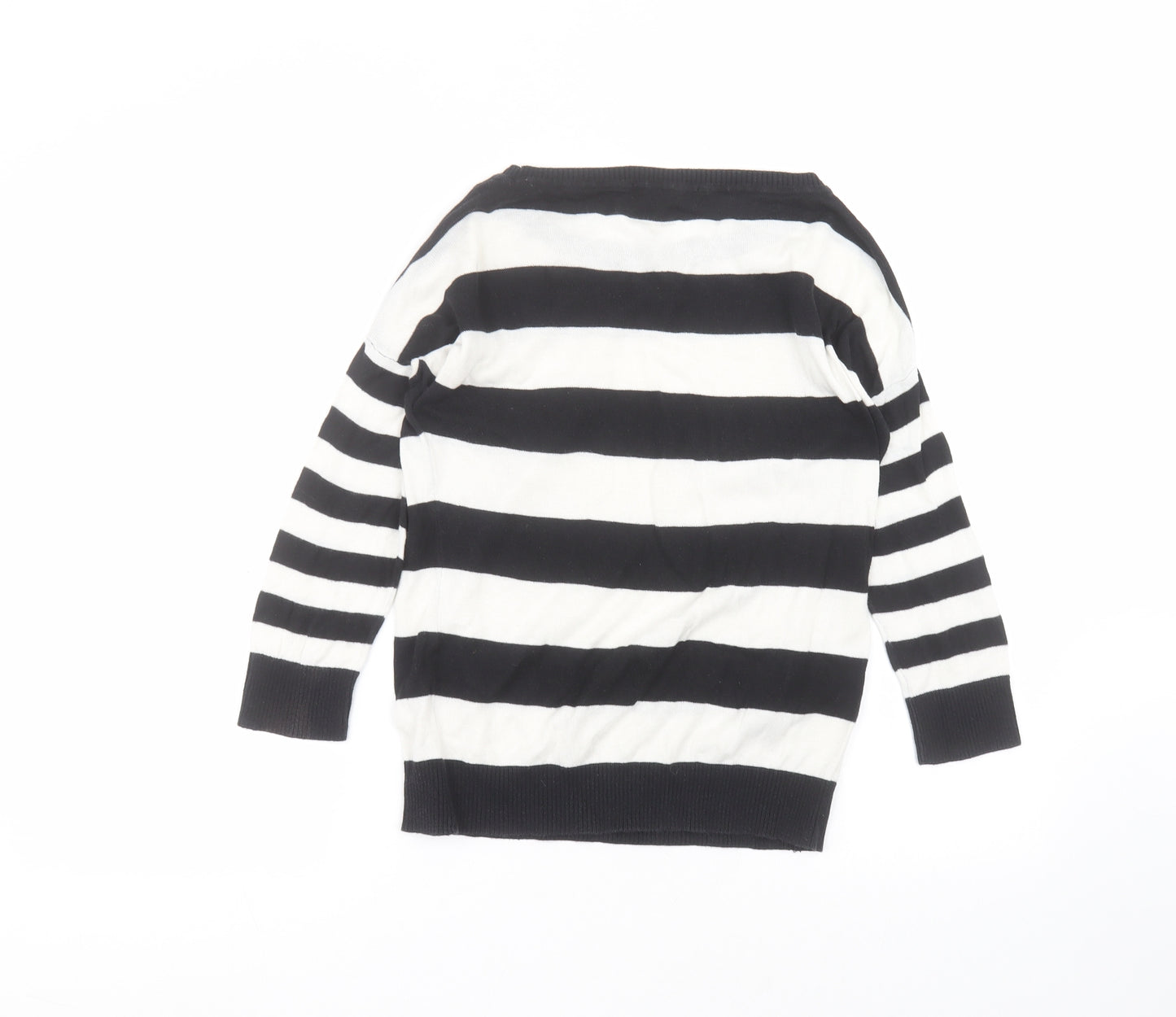 Atmosphere Womens White Round Neck Striped Cotton Pullover Jumper Size 10