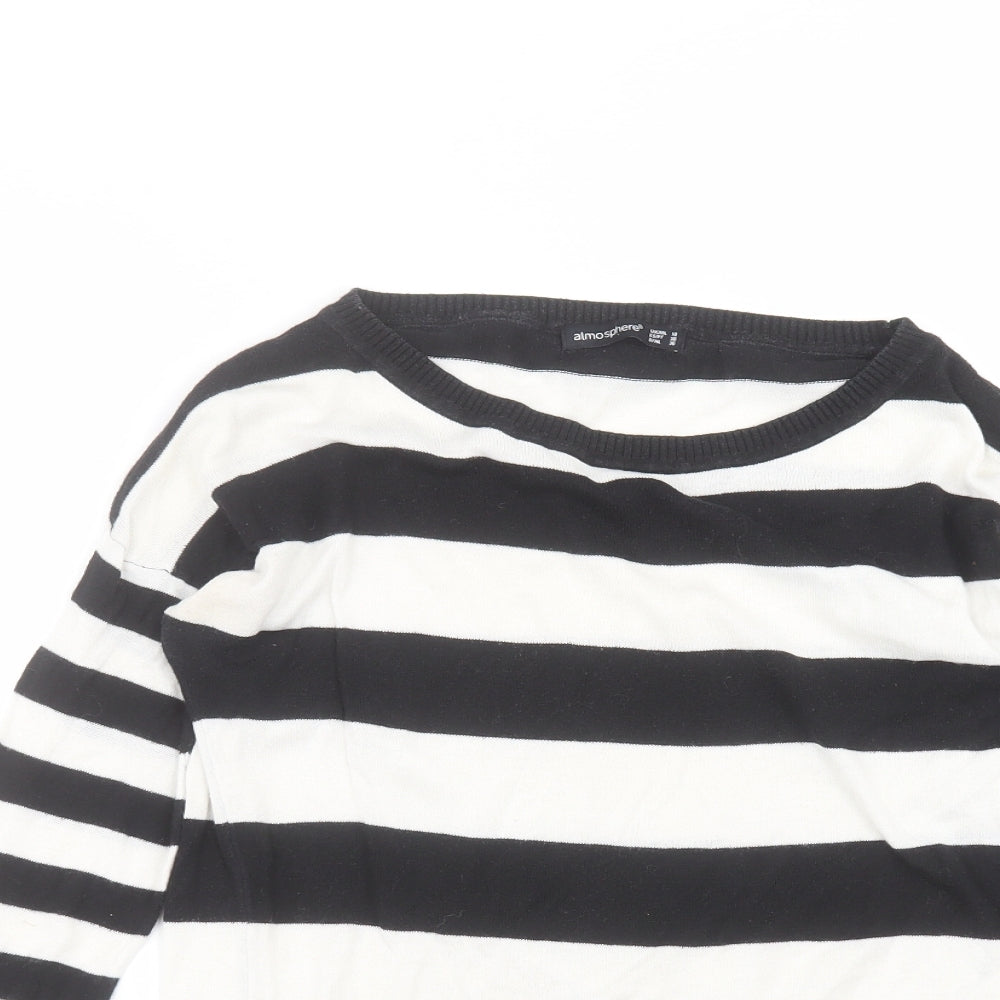 Atmosphere Womens White Round Neck Striped Cotton Pullover Jumper Size 10