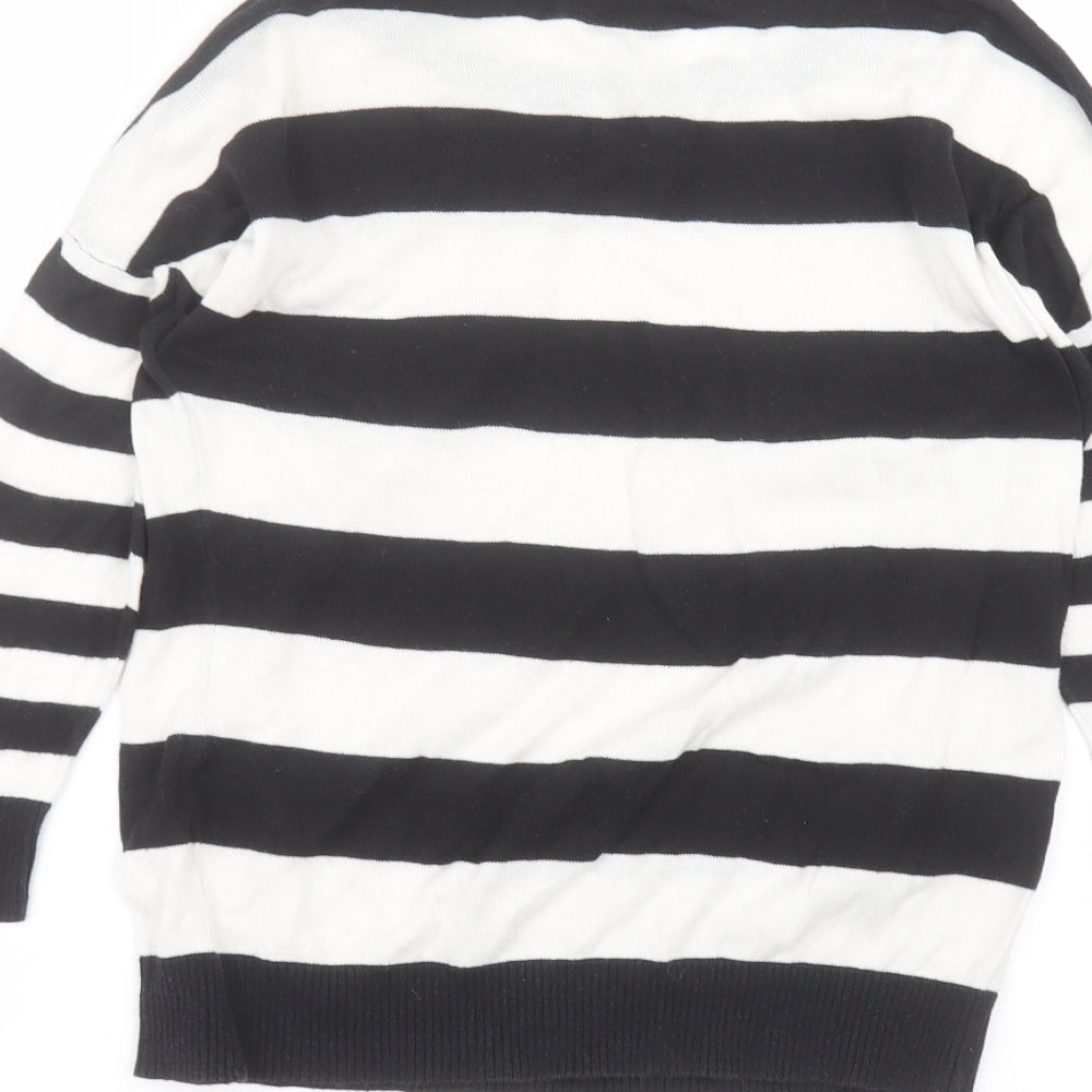 Atmosphere Womens White Round Neck Striped Cotton Pullover Jumper Size 10