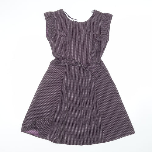 F&F Womens Purple Polka Dot Polyester A-Line  Size 6  Round Neck