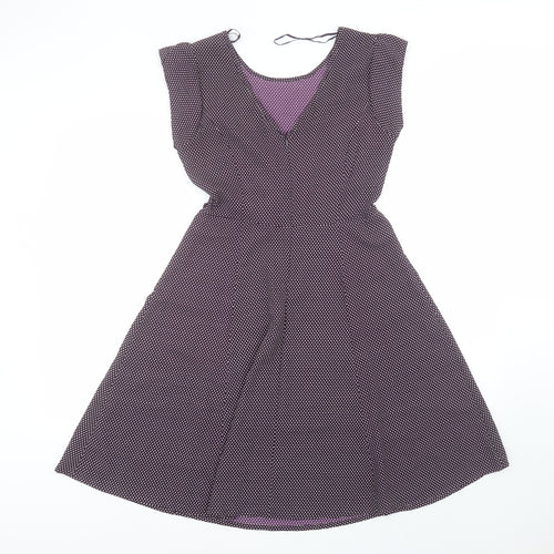 F&F Womens Purple Polka Dot Polyester A-Line  Size 6  Round Neck