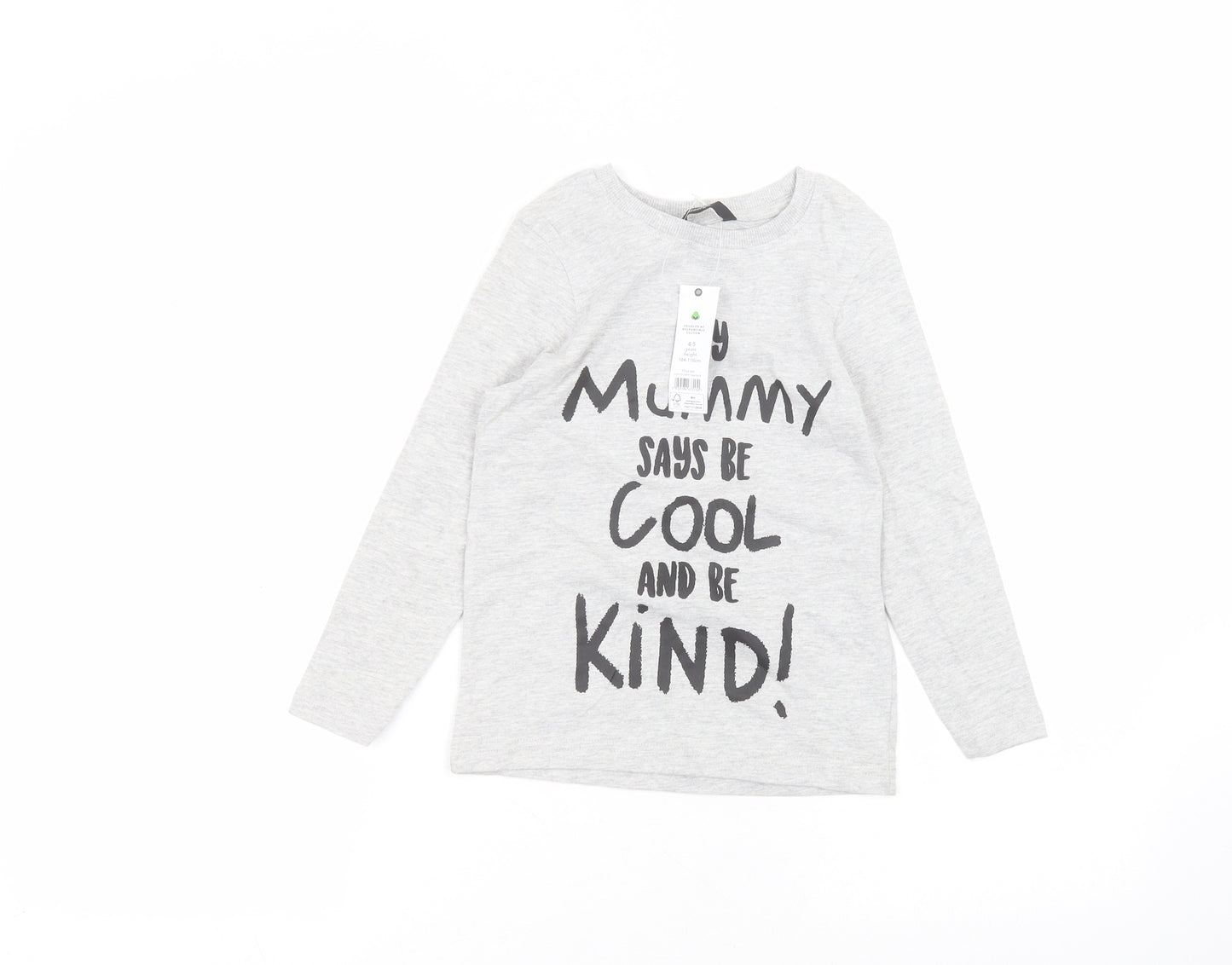George Boys Grey  Cotton Basic T-Shirt Size 4-5 Years Round Neck