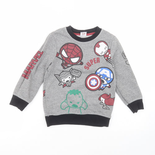 George Boys Grey Round Neck  Cotton Pullover Jumper Size 4-5 Years   - avengers