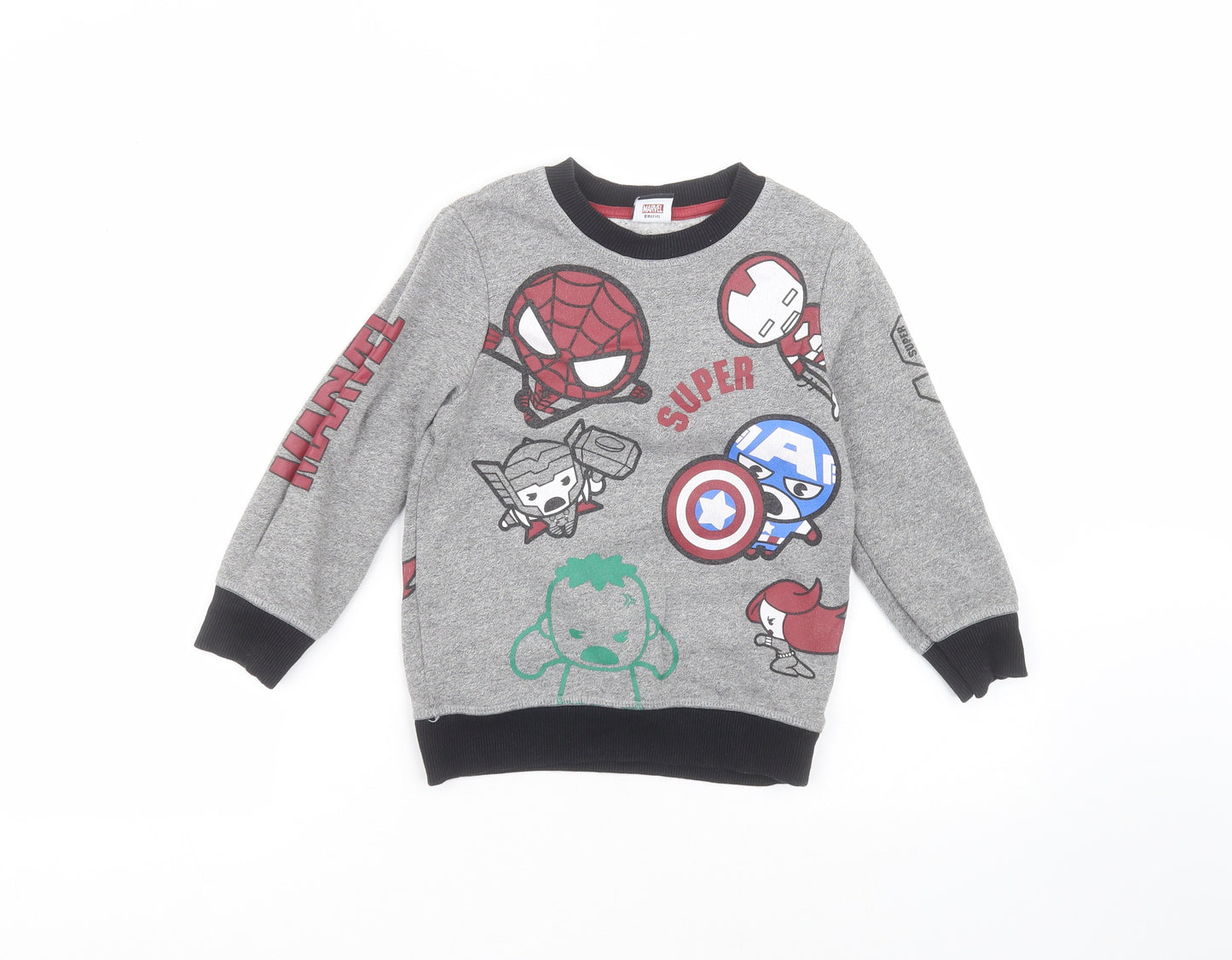 George Boys Grey Round Neck  Cotton Pullover Jumper Size 4-5 Years   - avengers