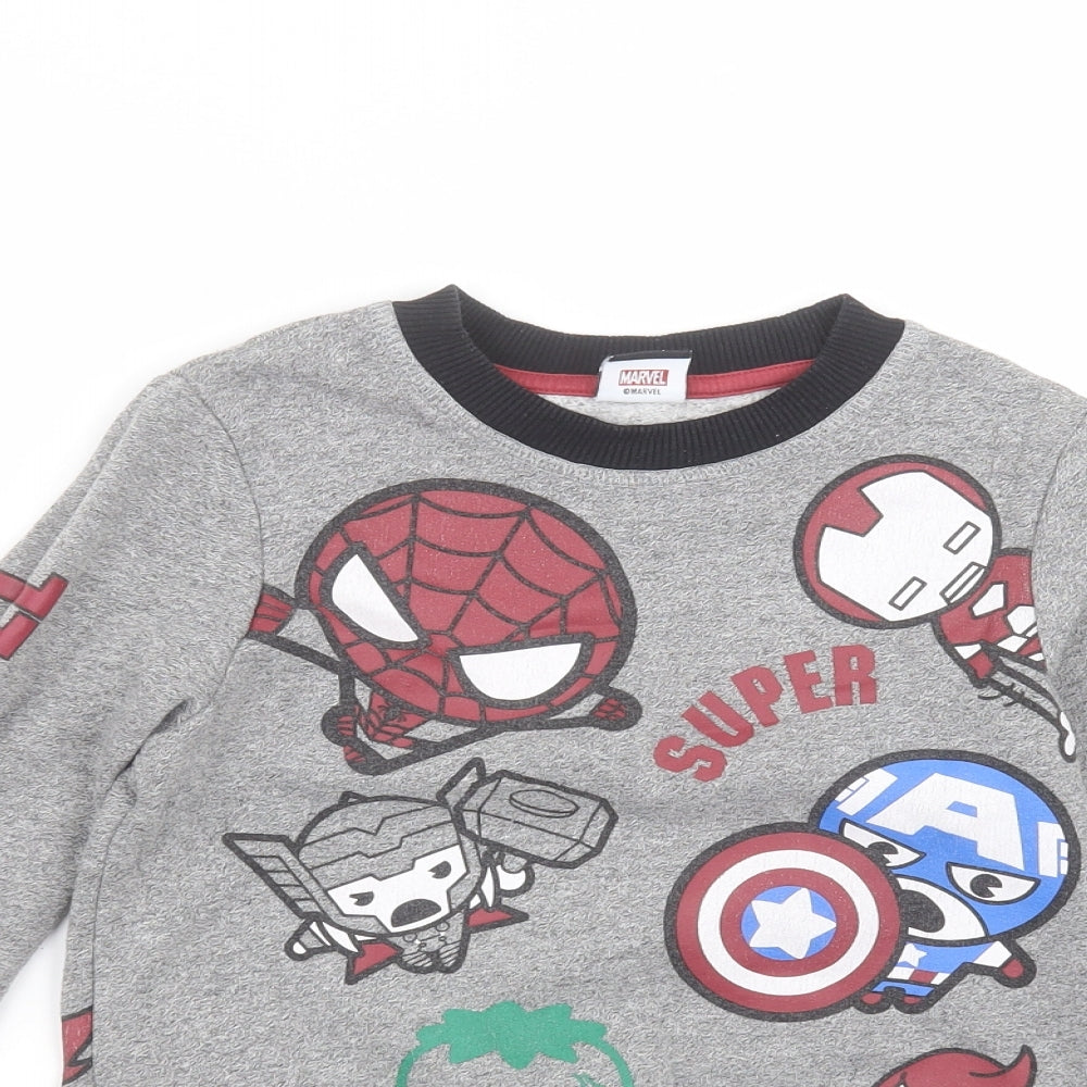 George Boys Grey Round Neck  Cotton Pullover Jumper Size 4-5 Years   - avengers