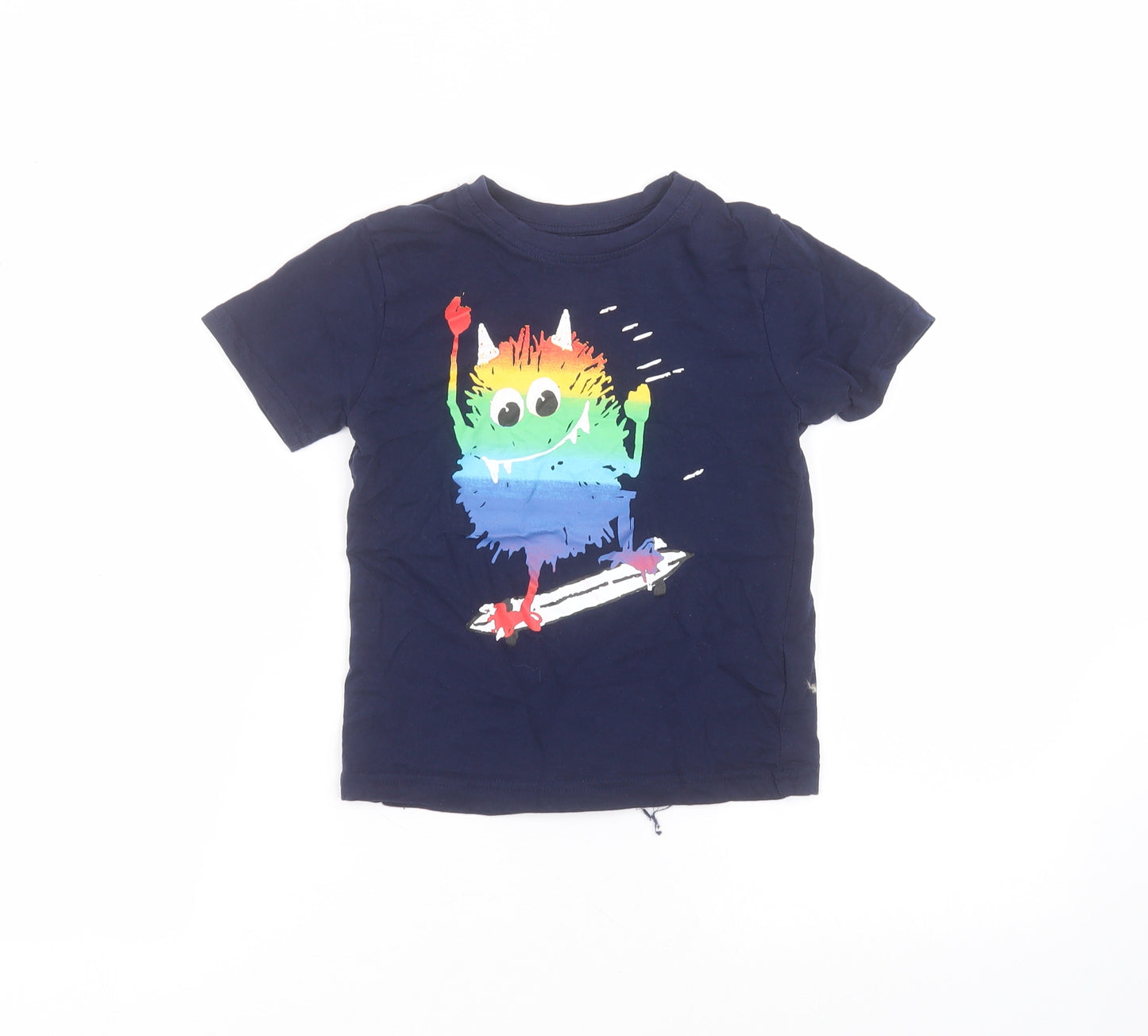 Primark Boys Blue  Cotton Basic T-Shirt Size 4-5 Years Round Neck