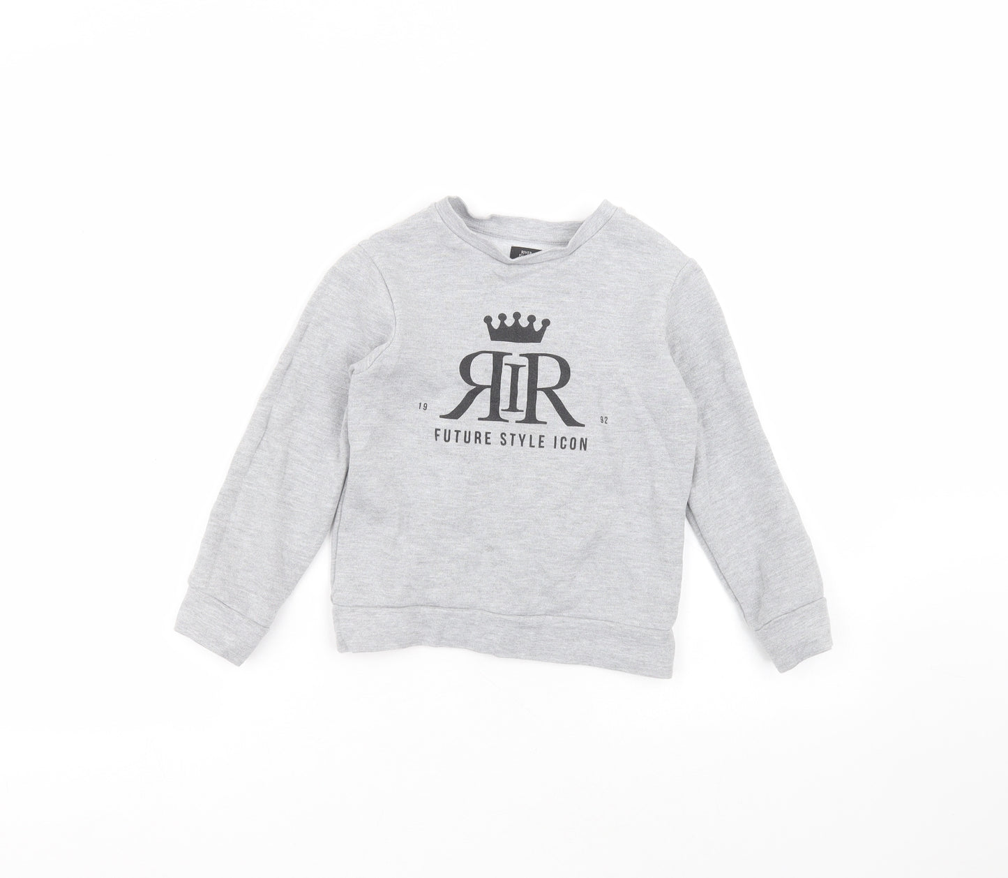 River Island Girls Grey Round Neck  Cotton Pullover Jumper Size 5-6 Years
