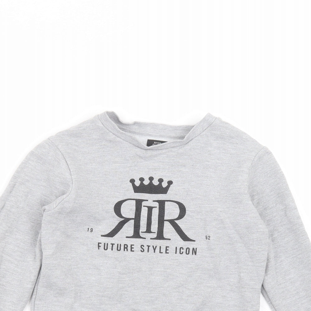River Island Girls Grey Round Neck  Cotton Pullover Jumper Size 5-6 Years