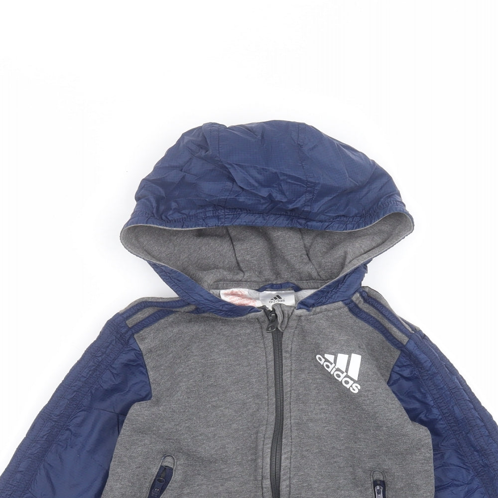 adidas Boys Blue  Polyester Full Zip Hoodie Size 4-5 Years