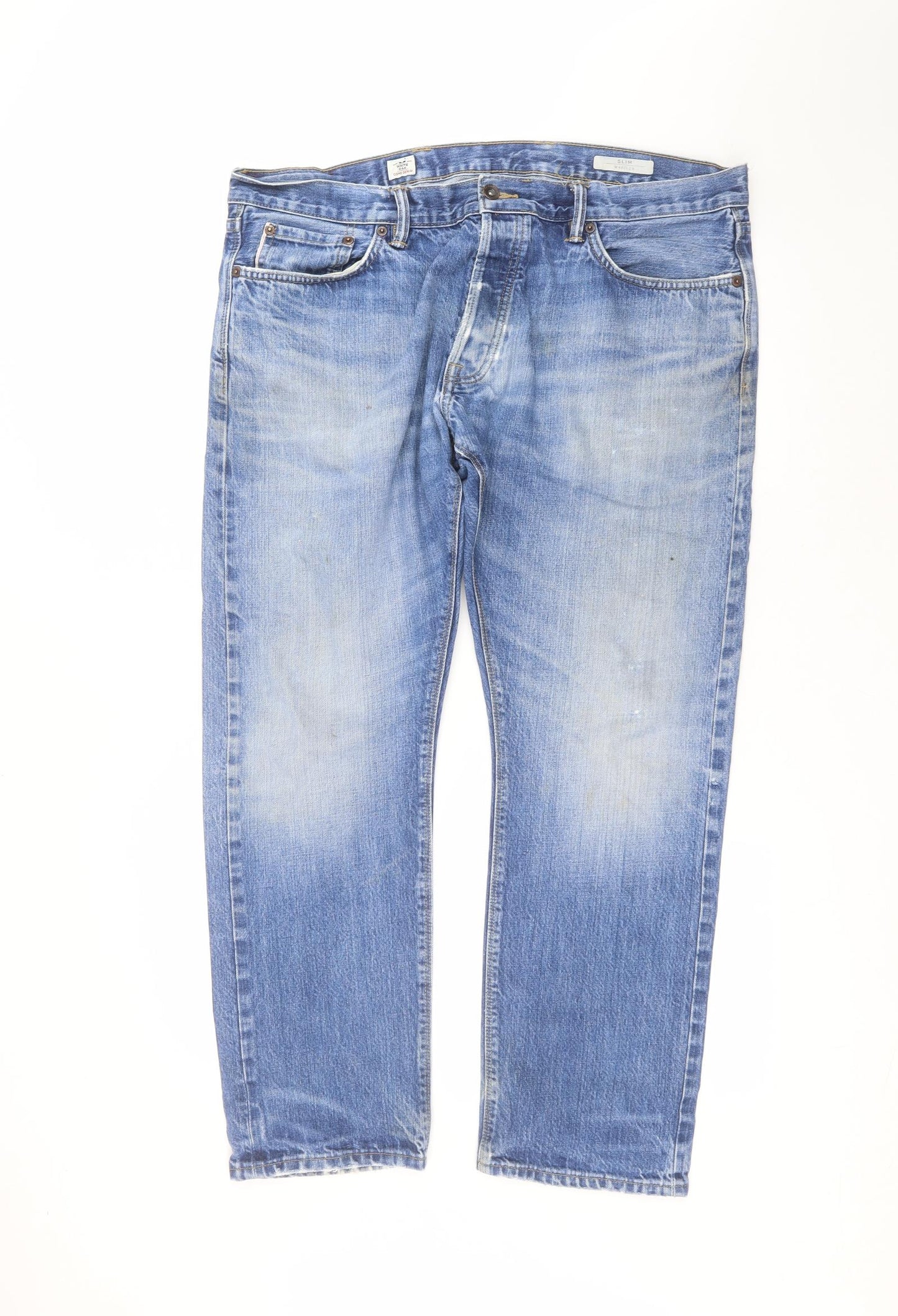 Marks and Spencer Mens Blue  Cotton Straight Jeans Size 40 in L29 in Regular