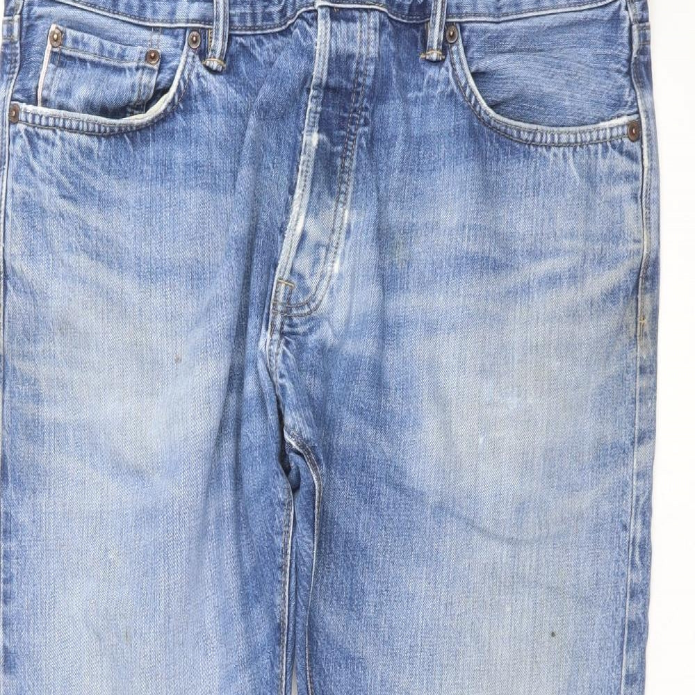 Marks and Spencer Mens Blue  Cotton Straight Jeans Size 40 in L29 in Regular