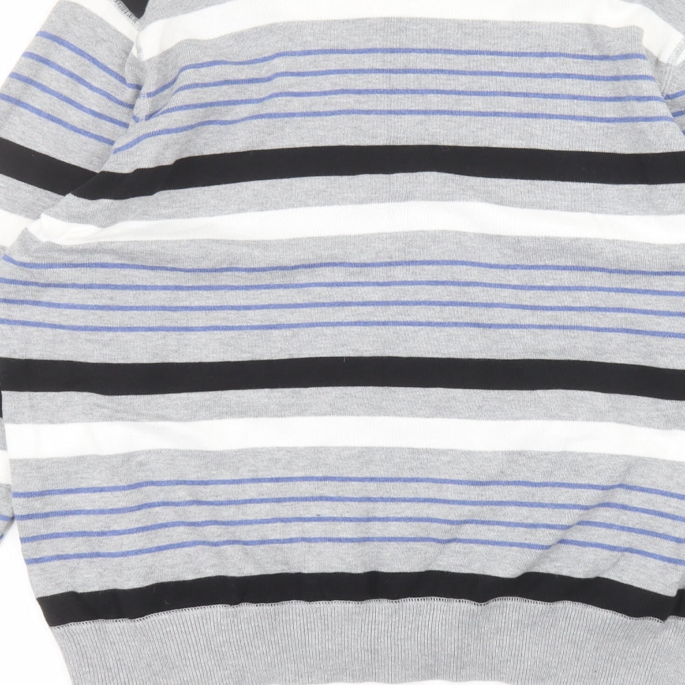 George Mens Grey Round Neck Striped Cotton Pullover Jumper Size XL