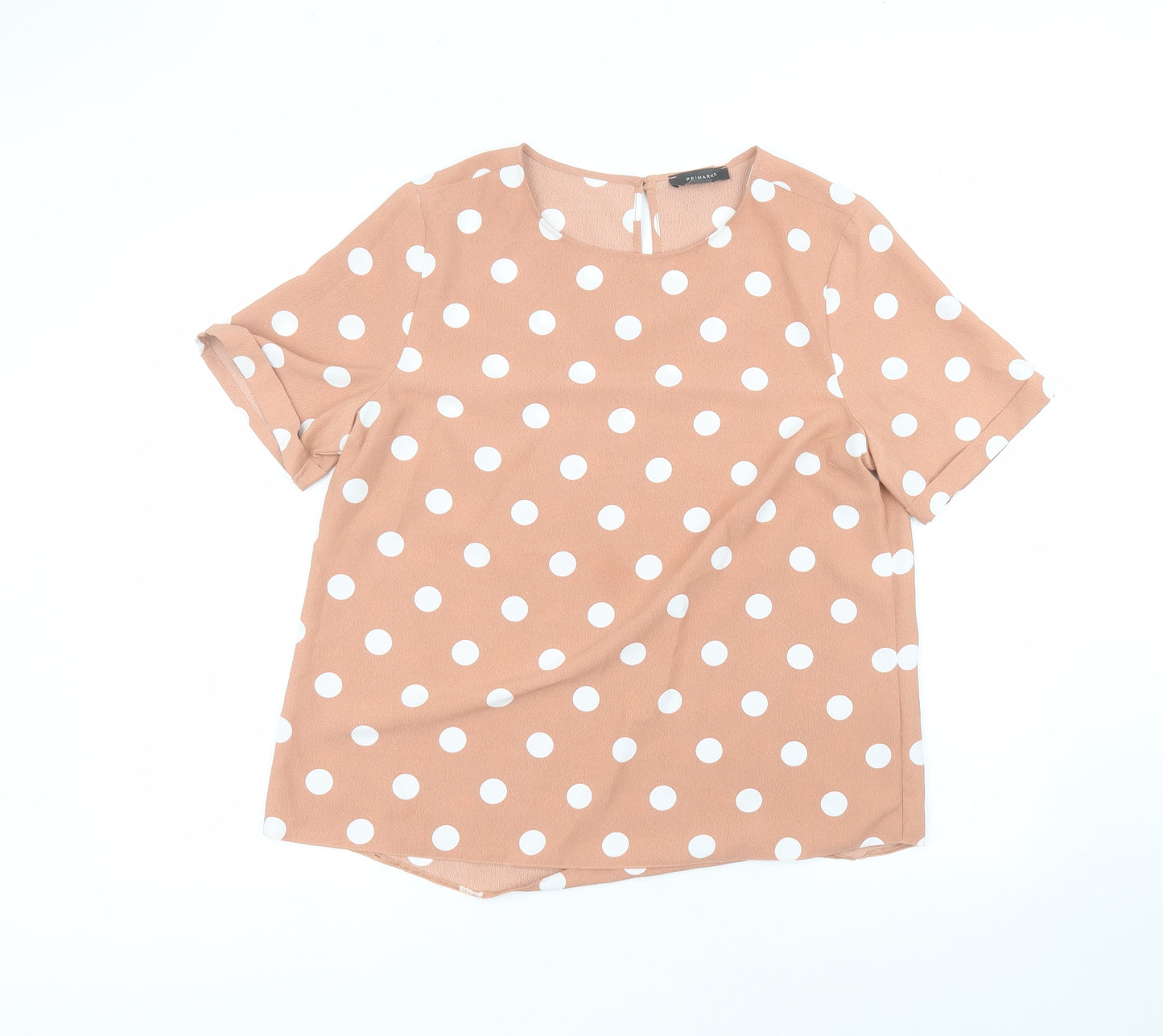 Primark Womens Pink Polka Dot Polyester Basic T-Shirt Size 16 Round Neck