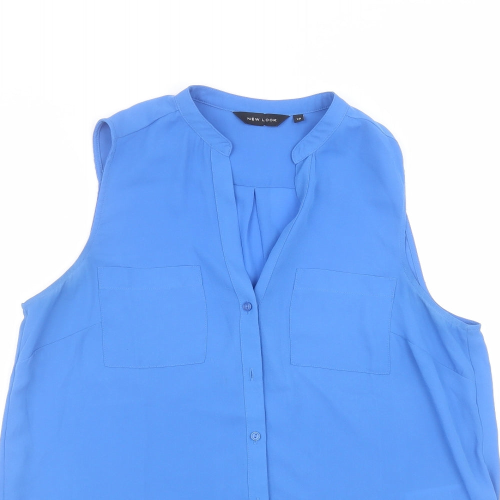 New Look Womens Blue  Polyester Basic Button-Up Size 12 Round Neck