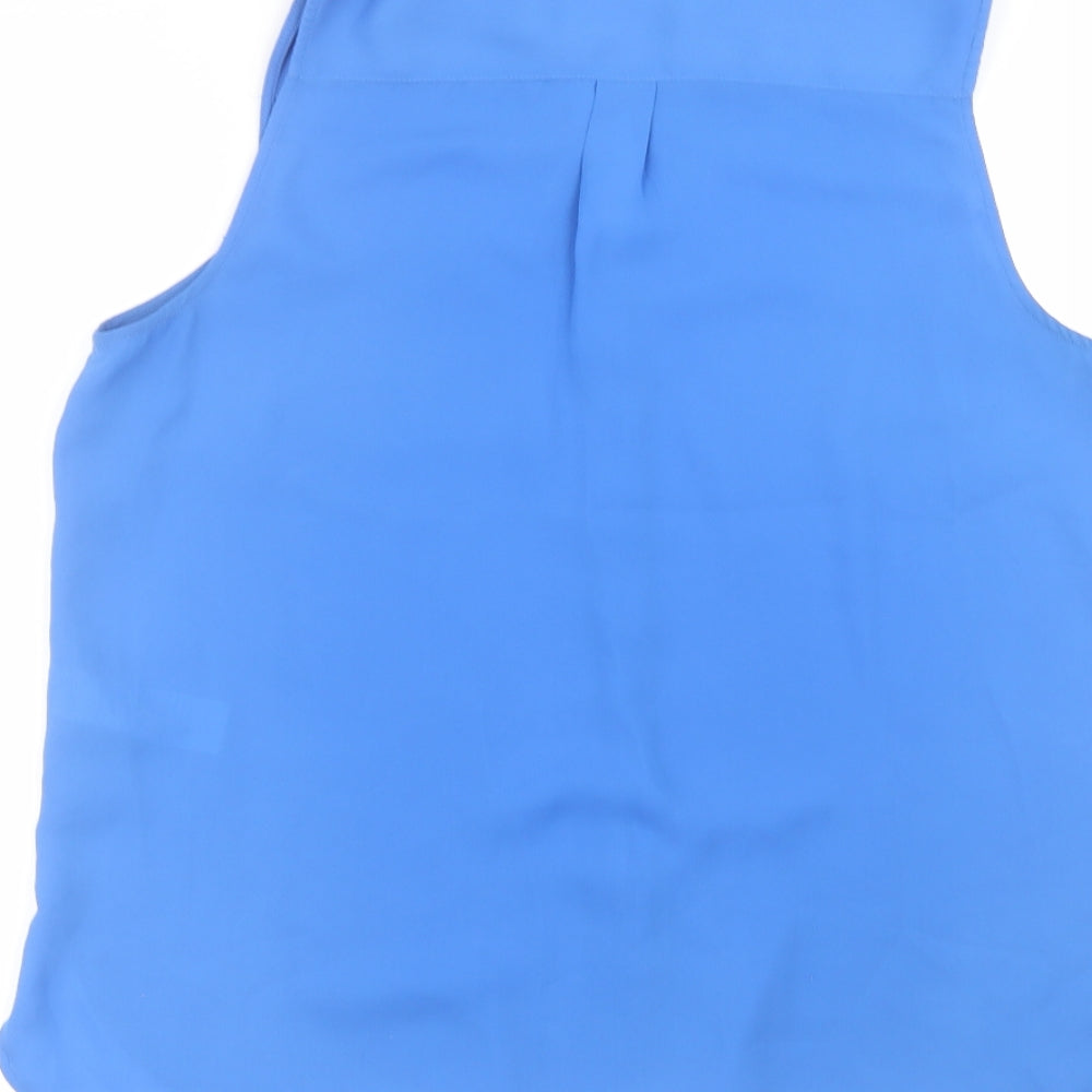 New Look Womens Blue  Polyester Basic Button-Up Size 12 Round Neck